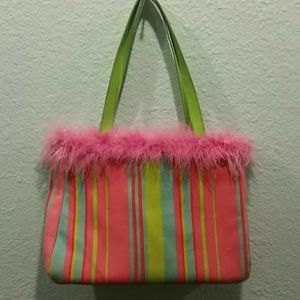 Cute stripped fuzzy top purse